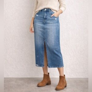 Vervet Blue Denim Midi Skirt Front Slit Medium